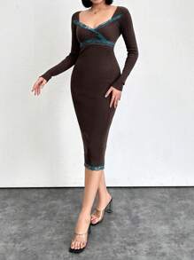 EURMUSE Lace Detailed Frenchy Dress - Burgundy - View 1