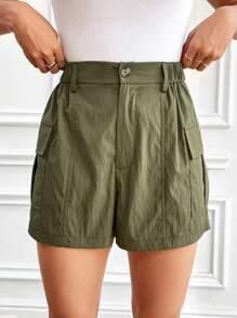SHEIN Unity Solid Color Cargo Shorts - Army Green - View 3