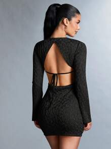 SHEIN BAE Women's Backless Cross Strap Textured Dress Open Back Dress