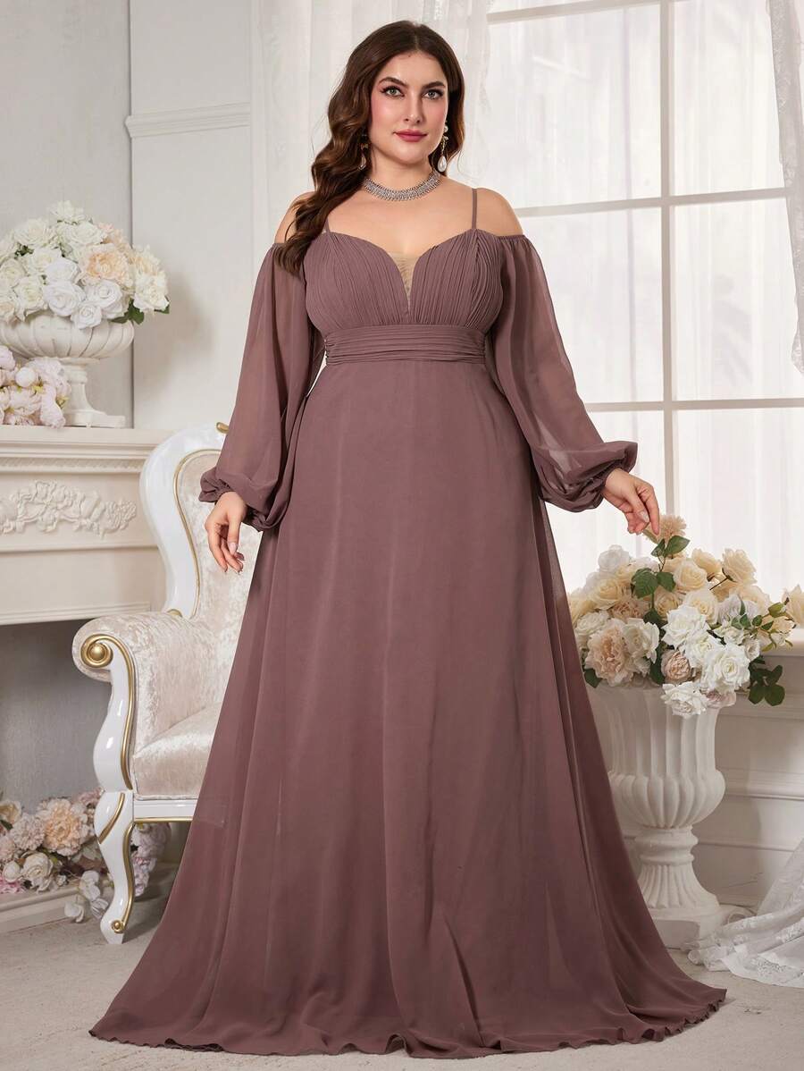Tulle Pleated Bodice Spaghetti Straps Dresses Grape Plus Size