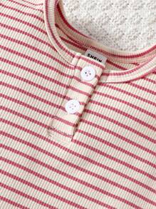 Gestreiftes Und Bedrucktes Langarm-hosen-homewear-set Für Babys In Blau Und Rosa