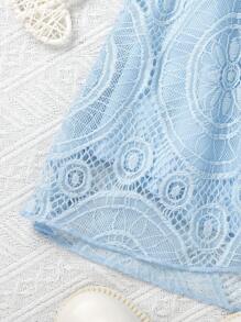 SHEIN Young Girl's Blue Floral-Printed Water Soluble Lace Cami Dress