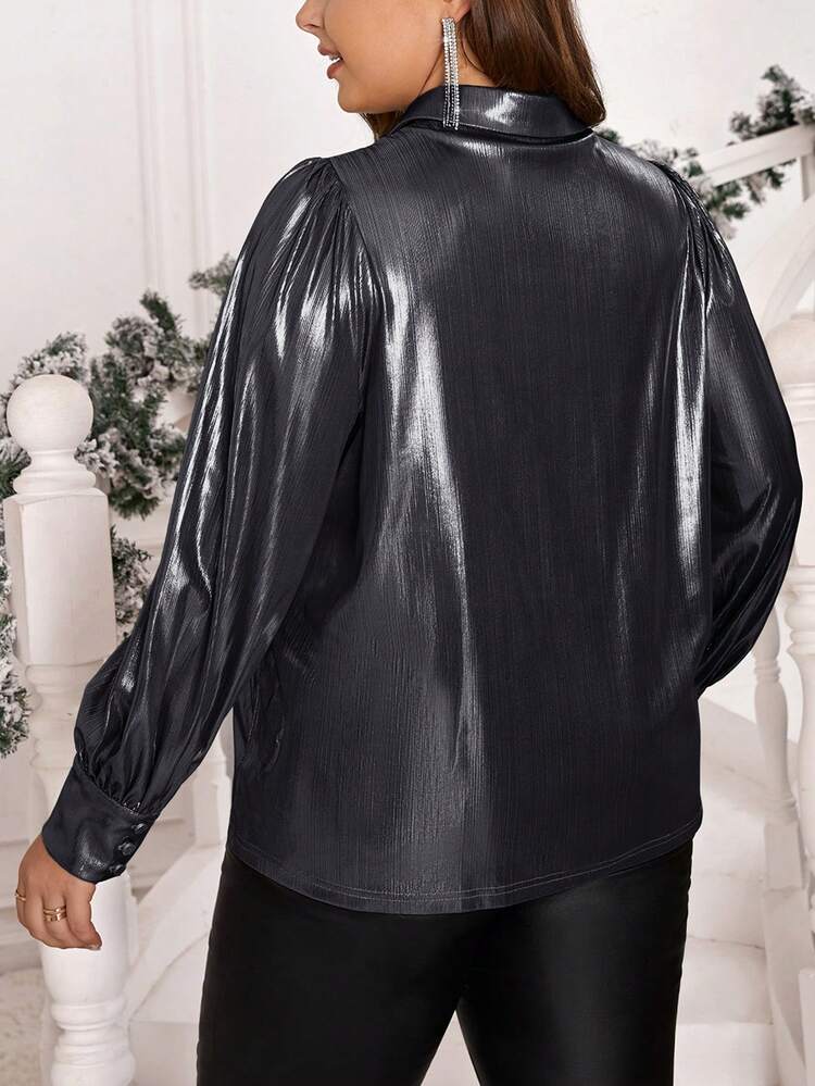 Plus Size Women's Glossy Long Sleeve Shirt
