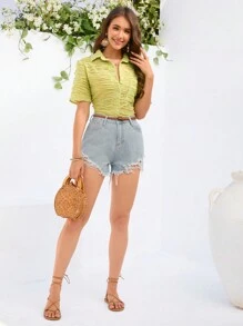 GENKIRA Women's Short Sleeve Shirt With Pocket On The Front - Green - View 5