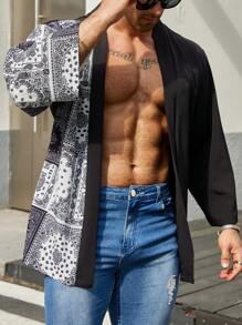 Manfinity Homme Men Plus Color Block Paisley Print Open Front Top