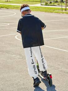 Tween Boys' Casual Loose Fit Joggers With Letter Print And Elastic Cuffs - White - View 3