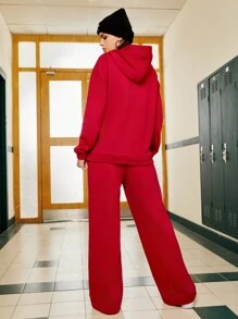 Streetz SHEIN Sport طقم هودي وبنطال رياضي بطبعة حروف للسيدات، ملابس رياضية