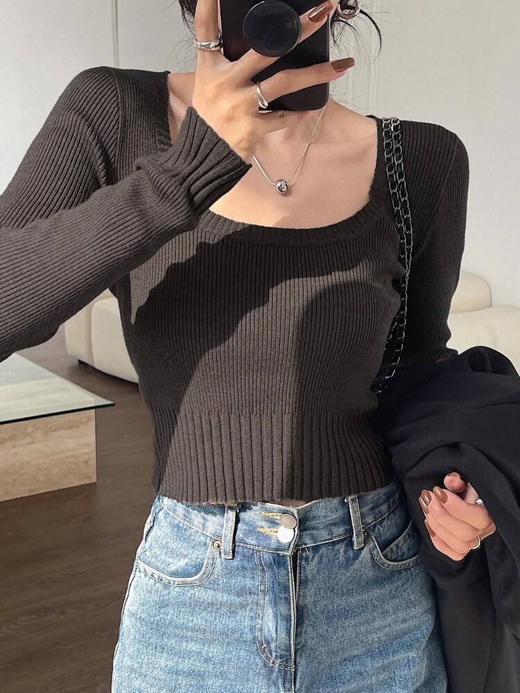 Women's Slim Fit Sweater With Large Round Neckline,Long Sleeve Tops Fall