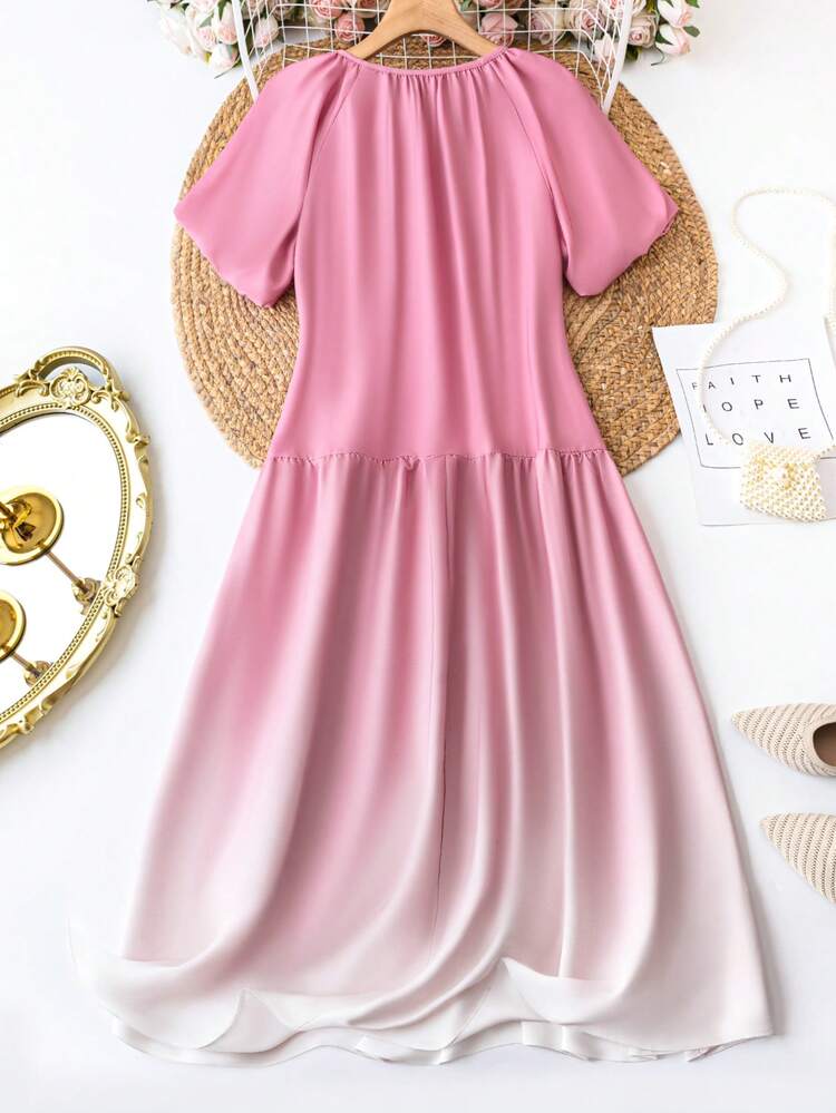 Plus Size Keyhole Neck Gradient Color Dress