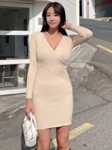 DAZY Vestido Bodycon Para Mujer De Diseño Cruzado Acanalado