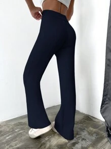 EURMUSE Women's Casual Solid Color Knit Pants, Autumn/Winter - Black - View 2