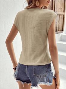 SHEIN LUNE 女士圓領短袖t卹,下擺有分割設計 - 薄荷綠 - 查看 2