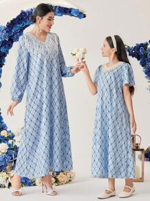SHEIN Langes Tween-Girl-Kleid mit Fransenverzierung und V-Ausschnitt