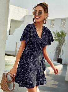 Breezaya 女士波點荷葉短袖連衣裙