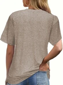 INAWLY Pattern Printed Short Sleeve Regular Fit T-Shirt Graphic Tees Women Tops - Khaki - View 2