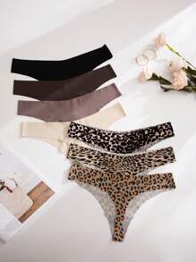 Shein Underwear&Sleepwear Basics 7packs Leopard Print Sexy Thongs