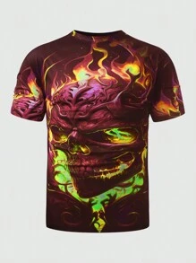 Manfinity Homme Men's Plus Size Skull Pattern Short Sleeve T-Shirt - Burgundy - View 4