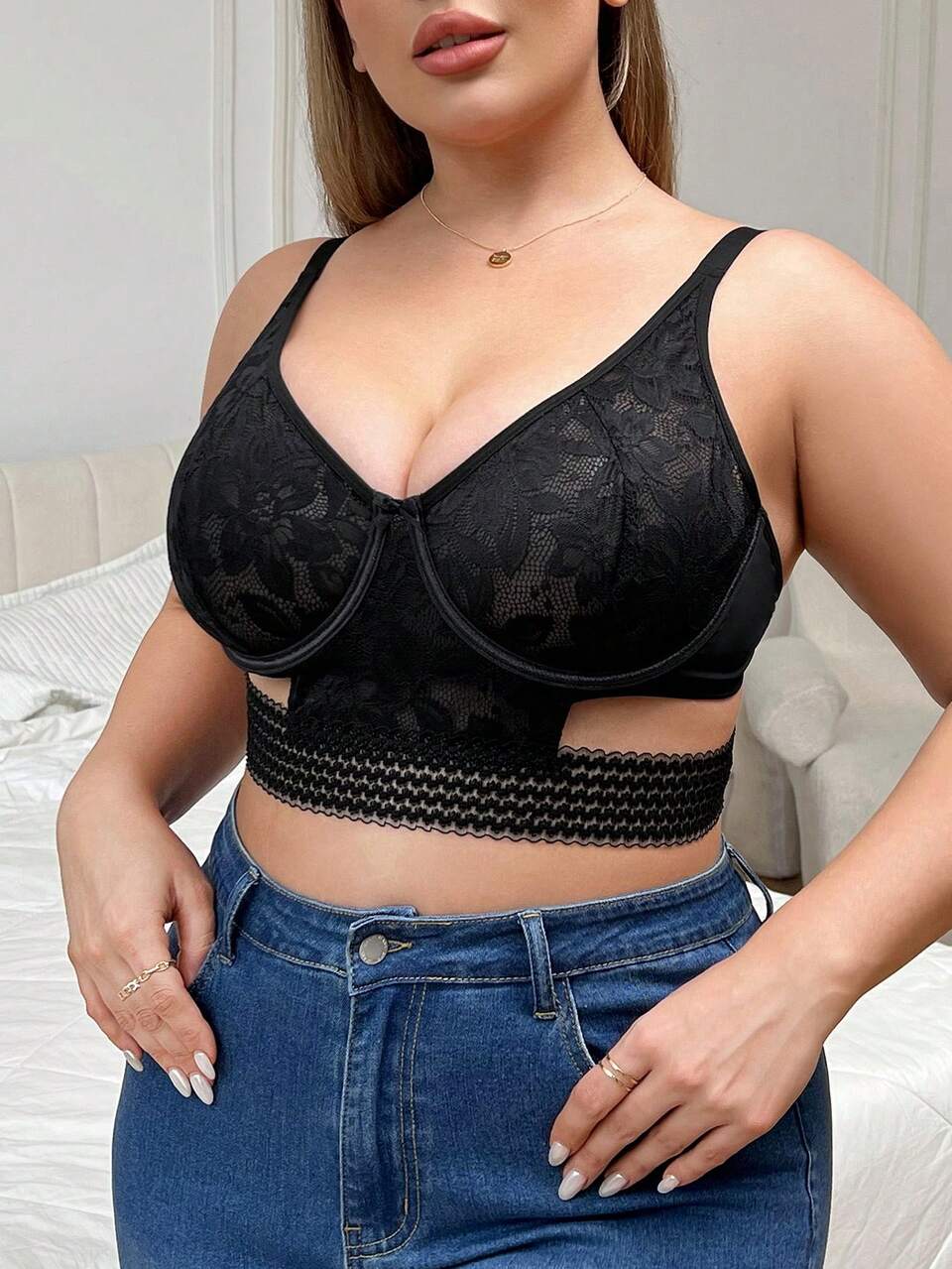 Plus Size 1pc Comfortable Lace Bra With Underwire For Push Up Effect (Music Festival)