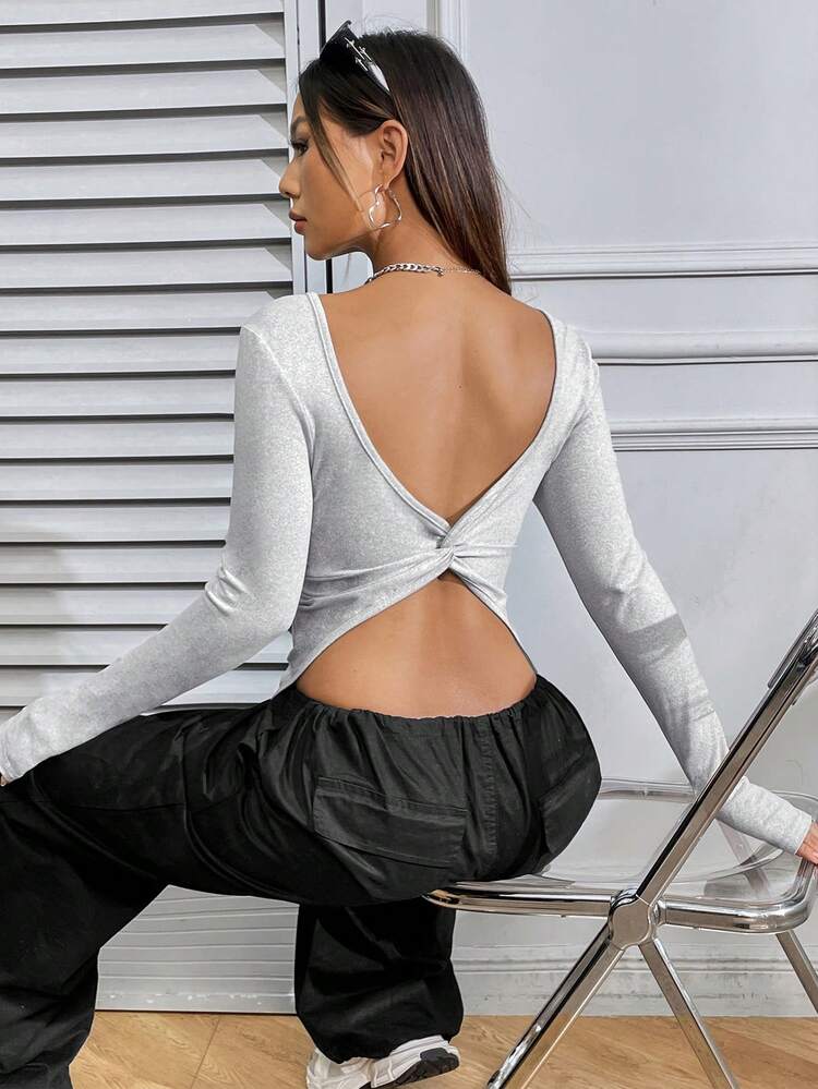 Back Knot Long Sleeve T-Shirt
