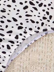 SHEIN Tween 女孩休閒針織一肩全印花連身泳衣 - 黑與白 - 查看 6