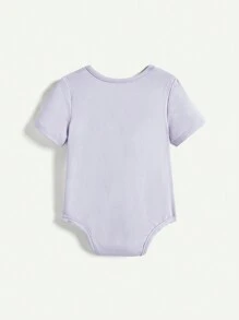 Cozy Pixies Bộ đồ liền thân dệt kim mềm mại họa tiết hoa cổ tròn tay ngắn hai vai cho bé gái 2 món/bộ - Màu tím hoa cà - Xem 5