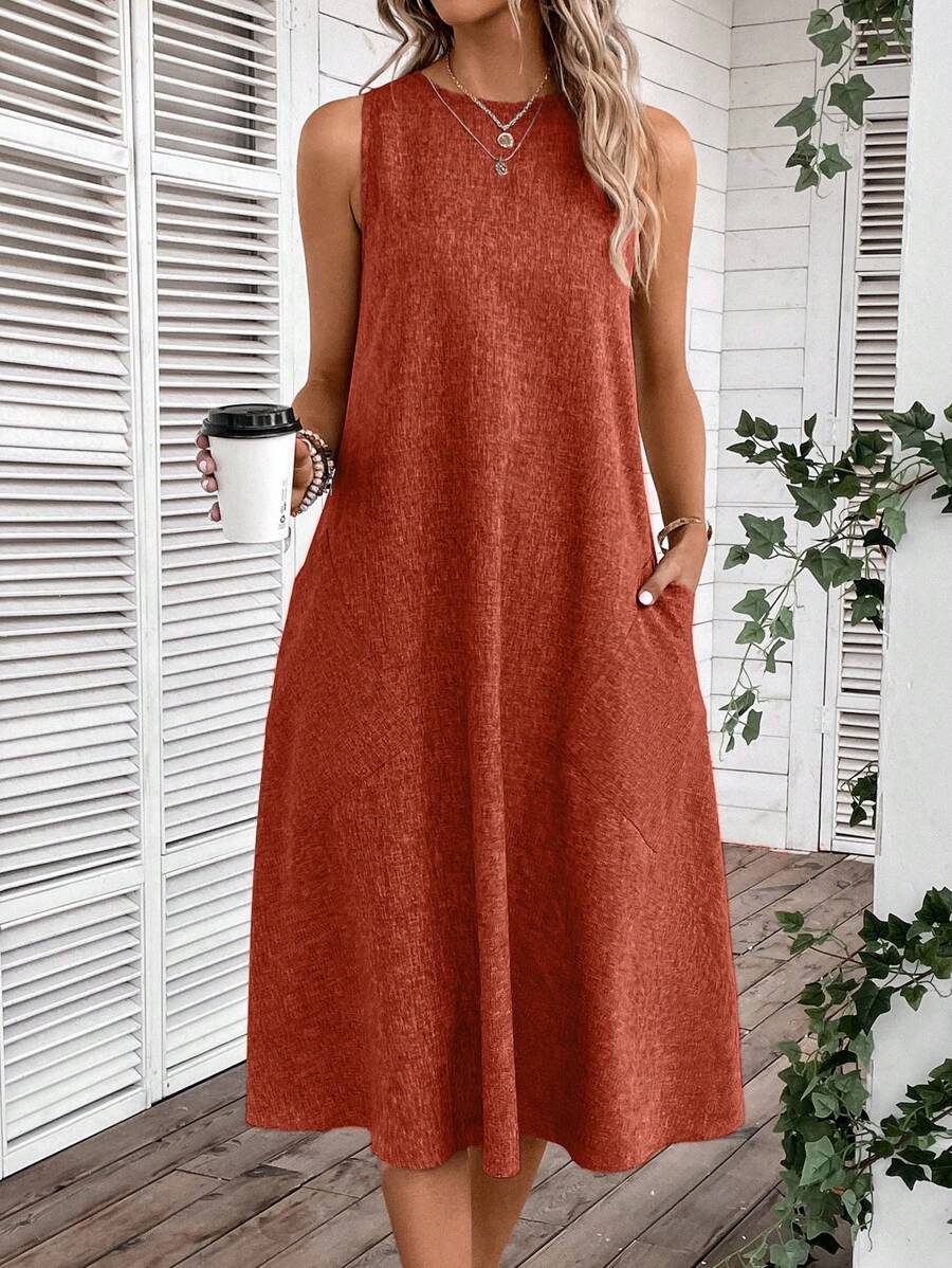 EMERY ROSE 女士圓領無袖連衣裙,帶有口袋 - 玫瑰紅 - 查看 1