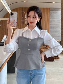 DAZY Cămașă cu mânecă lungă pentru femei, cu volane, cu imprimeu casual - alb - Vizualizare 6