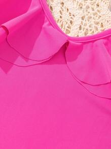 SHEIN 女婴荷叶边下摆连体泳衣，粉色 - 玫紅色 - 查看 5