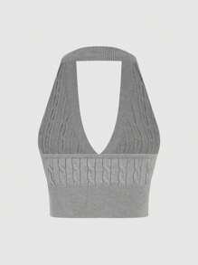 Lunelith SHEIN Lunessa Graues Ärmelloses Strickoberteil Für Damen Mit Umlegekragen