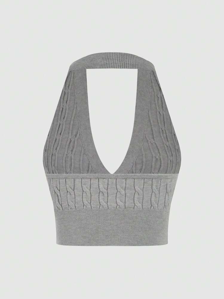 Women's Gray Sleeveless Knit Top With Turn-Down Collar