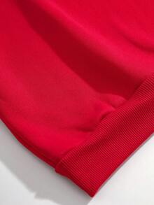 SHEIN EZwear Women's New Year Printed Fleece Sweatshirt - Red - View 5