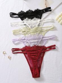 5pcs Perspective Lace Thong Lingerie - Multicolor - View 2