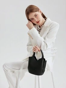 MOTF PREMIUM LADIES' COMMUTE STYLE SIMPLE SOLID COLOR LETTER EMBOSSED TOP HANDLE BAG - Black - View 6