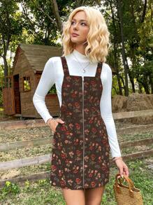 Soleia Floral Print Zip Up Overall Dress - Multicolor - View 5