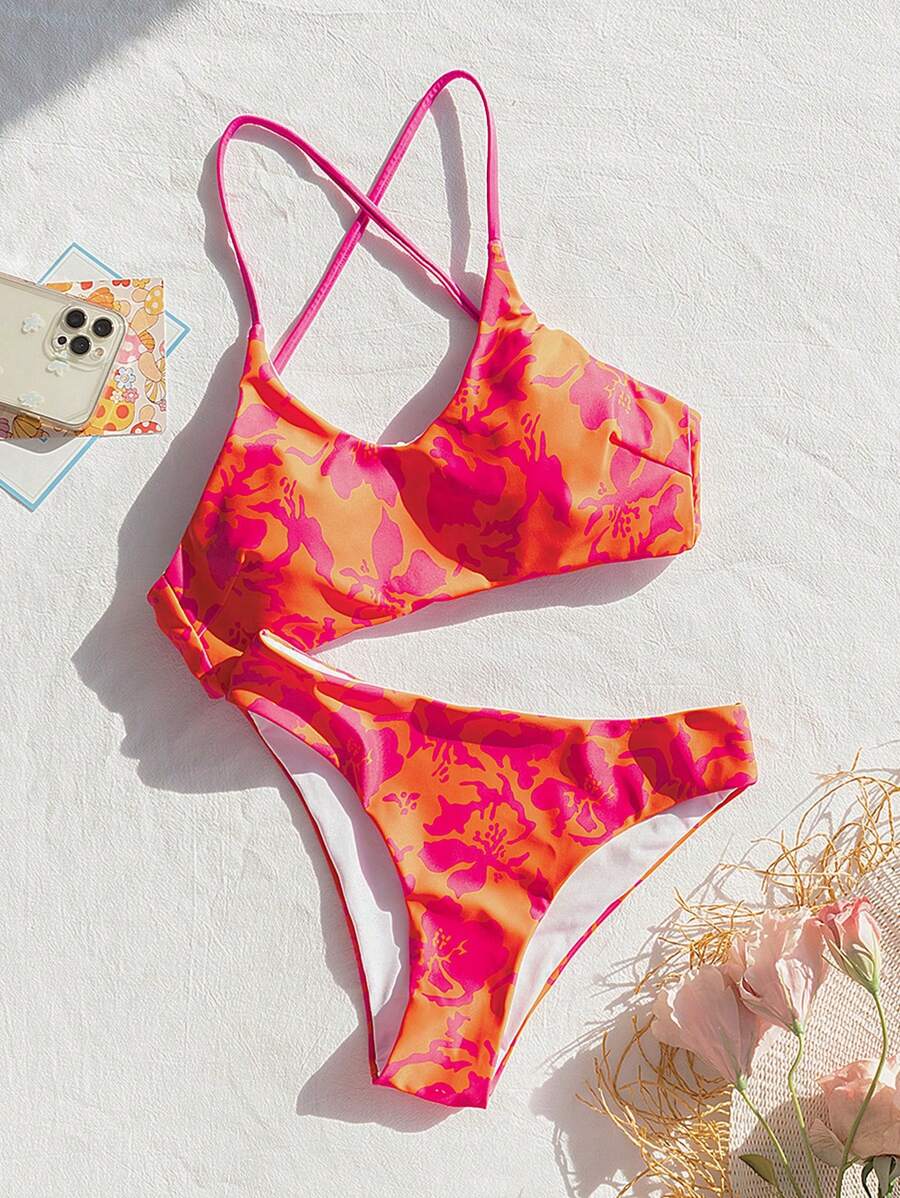 SHEIN Swim Women's Summer Beach Floral Printed Bikini Set Bathing Suit - Multicolor - View 1