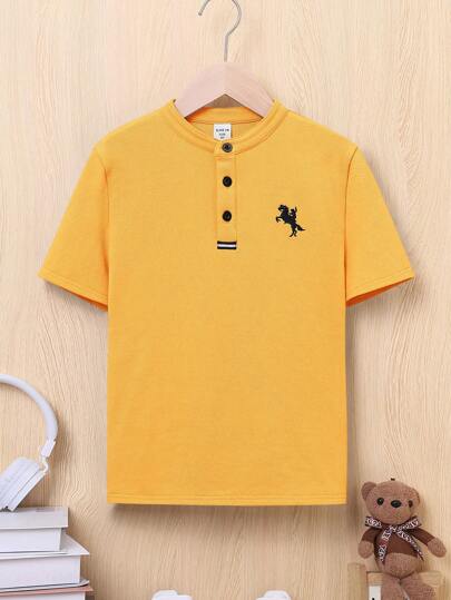 SHEIN 少年馬術刺繡短袖polo衫