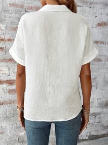 SHEIN LUNE Women's Solid Color Textured Button Front Shirt - White - View 2