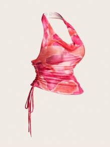 Flirla Plus Size Tie Dye Halter Backless Tank Top - Multicolor - View 3