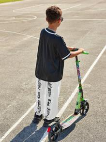 Tween Boys' Casual Loose Fit Joggers With Letter Print And Elastic Cuffs - White - View 5