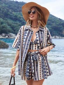 SHEIN VCAY Summer Three-Piece Geometric Print Vacation Set - Multicolor - View 4