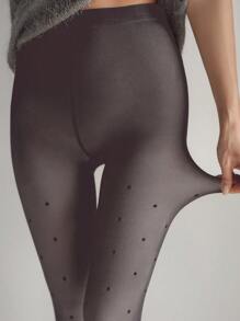 DAZY 波点印花加厚保暖打底裤，保暖内衬 - 灰色 - 查看 4