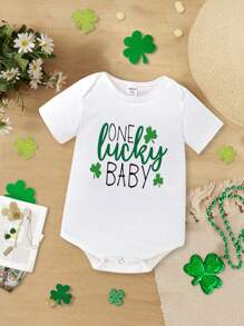 1 Miếng Em bé Cô gái Ngắn tay Áo liền quần chặt Với In Khẩu hiệu - trắng - Xem 1