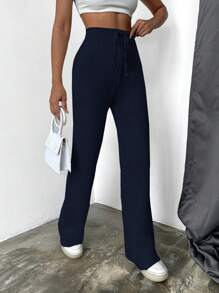 EURMUSE Women's Casual Solid Color Knit Pants, Autumn/Winter - Black - View 4