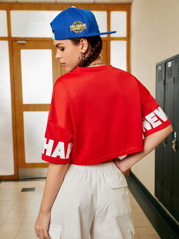 Letter Print Crop Top Sports T-Shirt