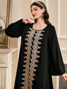 Al Najma Floral Applique Decoration Long Dress - Black - View 3