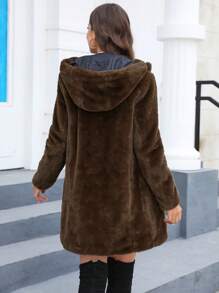 RELISH NOLESS Women's Zip-Up Faux Fur Hooded Jacket, Winter - Coffee Brown - View 2