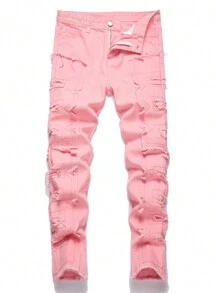 Tween Boy Casual Frayed Pocket Denim Jeans - Pink - View 4