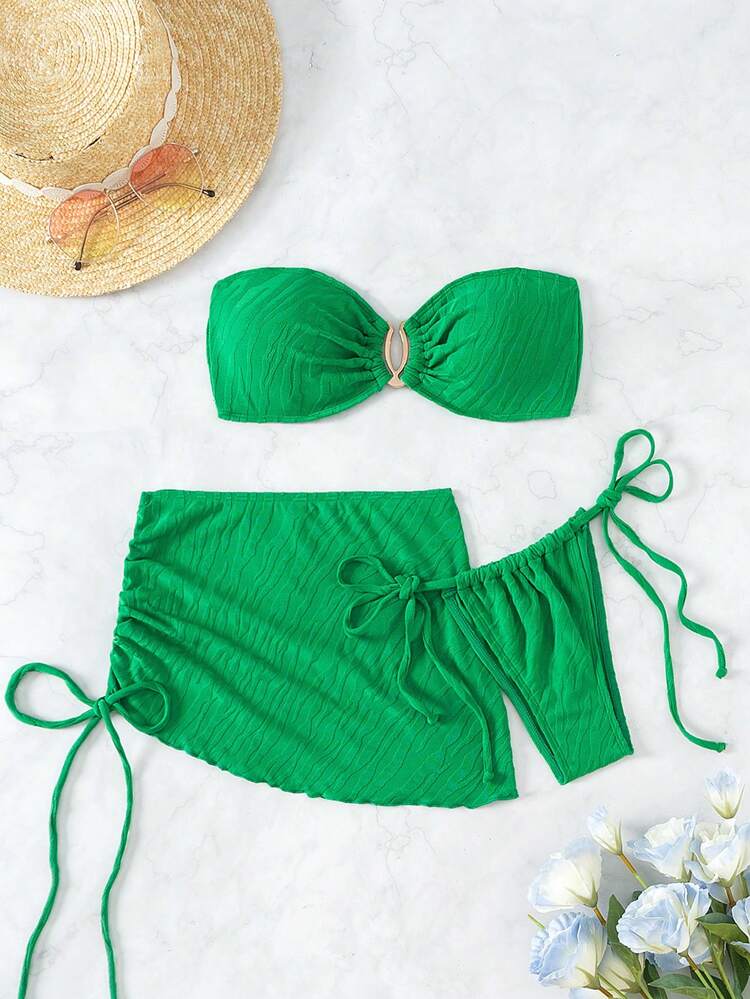 Solid Colored Textured Women's Two-Piece Bikini Set Summer Beach