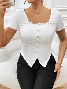 SHEIN Privé Asymmetric Hem Women's T-Shirt - White - View 1