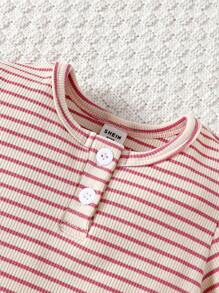 Gestreiftes Und Bedrucktes Langarm-hosen-homewear-set Für Babys In Blau Und Rosa